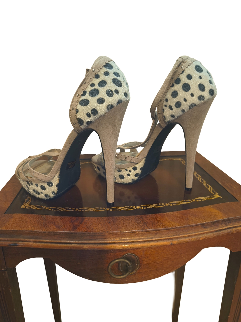 Leopard Spot High Heel Sandals - Taupe and White